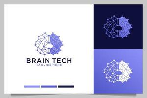 brain technology connection logo design vector