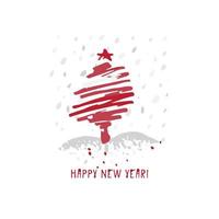 Hand-drawn festive Christmas and New Year card with holiday symbols tree and calligraphic greeting inscription vector