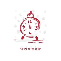 Hand-drawn festive Christmas and New Year card with holiday symbols clock and calligraphic greeting inscription vector