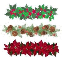 Set festive garlands of holly berry and cineraria vector