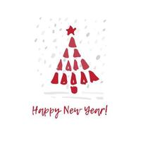 Hand-drawn festive Christmas and New Year card with holiday symbols tree and calligraphic greeting inscription vector