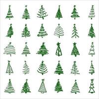 Set hand-drawn sketch Christmas and New Year tree vector