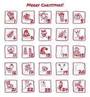 Advent Calendar 25 days of Christmas. Set icons are drawn by hand, ink, brush vector