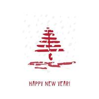 Hand-drawn festive Christmas and New Year card with holiday symbols tree and calligraphic greeting inscription vector