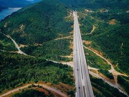 Aerial view of the road in the mountains photo