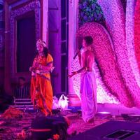 New Delhi, India - August 13, 2022 - Cute Indian dressed up as Lord Krishna and Radha on the occasion of Krishna Janmastami Festival in Delhi India, Radha Krishna performance on Janmashtami festival photo