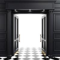 Concept background black open door bright light photo