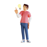 Young man have come up with an idea 3d character illustration png