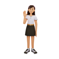 Young girl people wave hands 3d character illustration png