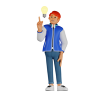 Young man red haired have found an idea 3d character illustration png