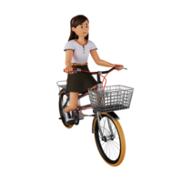 jong vrouw rijden fiets 3d tekenfilm karakter illustratie png