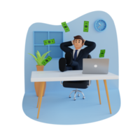 businessman sitting relax 3d character illustration png