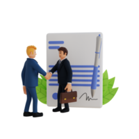 Business people cooperate and contract 3d character illustration png