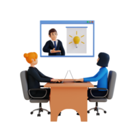 Business woman on a video conference call with colleagues, 3d character illustration png