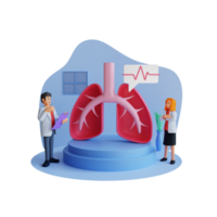 male and female doctors checks condition of lungs, 3d character illustration png