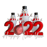 Illustration de personnage de bonhomme de neige 3d fête de noël du nouvel an 2022 png
