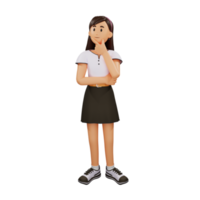 Young girl thinking 3d character illustration png