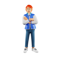 Red hair young people folding arms 3d character illustration png