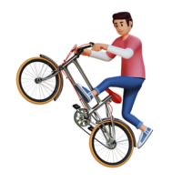 joven montando una bicicleta mientras que la ilustración de personajes 3d de estilo libre png