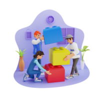 Young men and young women working together 3d character illustration png