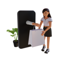 garota fazendo compras online ilustração de personagem 3d png