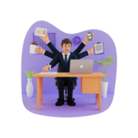Business people working multitasking 3d character illustration png