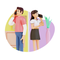 young boy and girl doing phone call conversation 3D character illustration png