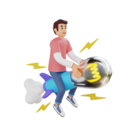 young boy ride a rocket ideas 3D character illustration png