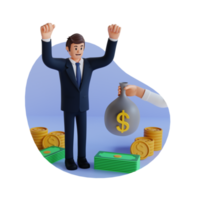 businessman gets a sack of money 3d character illustration png