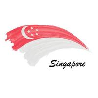 Watercolor painting flag of Singapore. Brush stroke illustration vector