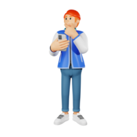 Red hair young people thinking 3d character illustration png