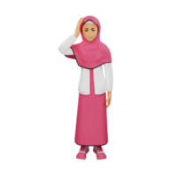 ilustración de personaje 3d mareado de niña musulmana joven png