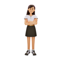 Young girl folding arms 3d character illustration png