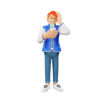 Red hair young people dizzy 3d character illustration png