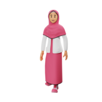 Young muslim girl walking 3d character illustration png