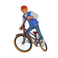 giovane uomo rosso dai capelli equitazione un' bicicletta 3d personaggio illustrazione png