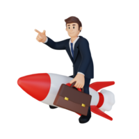 businessman riding on a rocket 3d character illustration png