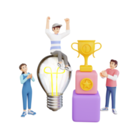 teen cheering and clapping gets a trophy 3d character illustration png