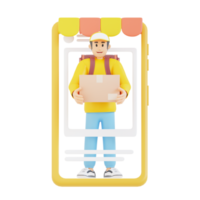 young man ordering via mobile app on smartphone 3d character illustration png