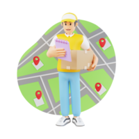 man courier bring order box to consumer 3d character illustration png