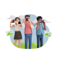 young man and girl take photo on camera lens 3d character illustration png