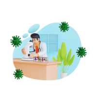 doctor using microscope in the laboratory 3D character illustration png