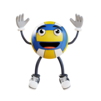 volleybal mascotte jumping terwijl golvend beide handen 3d karakter illustratie png