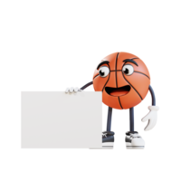 mascotte de basket-ball tenant une bannière blanche vierge illustration de personnage 3d png