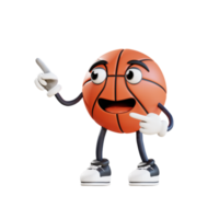 mascotte de basket-ball pointant en haut à gauche illustration de personnage 3d png