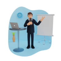 businessman doing presentation, 3d character illustration png