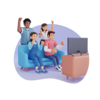 adolescentes viendo televisión juntos ilustración de personajes 3d png