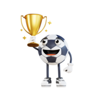 mascote de futebol segurando troféu de ouro ilustração de personagem 3d png