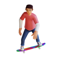 Young man skateboarding 3d character illustration png