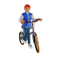 joven pelirrojo montando una bicicleta ilustración de personaje 3d png